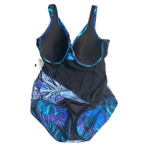 Miraclesuit Royal Palms Revele One Piece Swimsuit Blue Size 14 Slimming Tummy - Picture 8 of 12